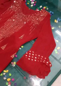 Red Embellished Kurta