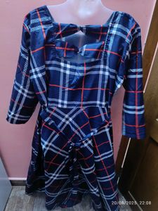 3xl Blue Plaid Fit &amp; Flare Dress