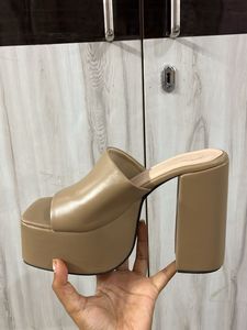 Beige Platform Block Heels