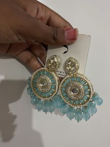 Teal &amp; Gold Statement Earrings