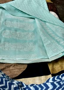 Turquoise Saree With Blouse
