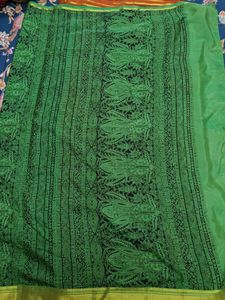 Orange Silk Green Asthetic Pallu Printed Saree