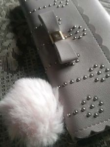 Cute Bow Wallet with Pom-Pom