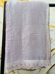 Heavy Stones Satin Saree With Contrast Blouse