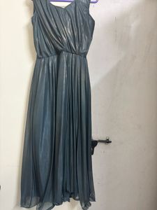 Elegant Silver Maxi Dress- Handmade