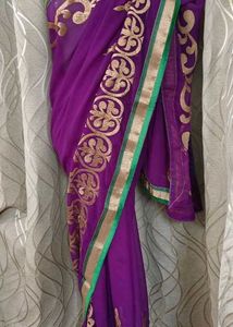 Purple Embroidered Saree