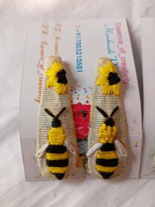 Flower & Bee Embroidered Hair Clip