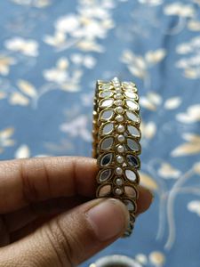 6 Metallic Mirror &amp; Pearl Bangle Set 2 Pair