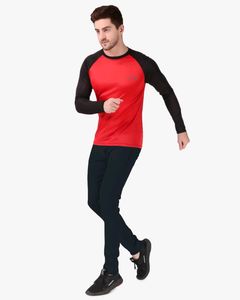 CORWOX Full Sleeves Red &amp; Black Sports T-Shirt