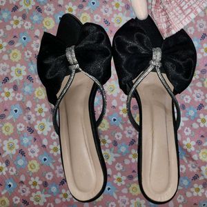 Black Bow Embellished Slides