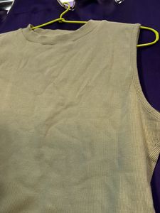 Olive Ribbed Crop Top For Women