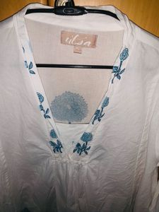 Utsa Blue Floral Butta Design Cotton A-Line Kurta