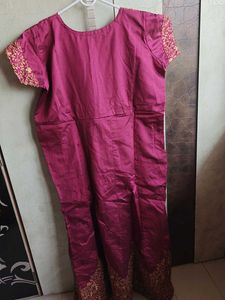 Wine Colour Ethnic Gown With Net Dupatta