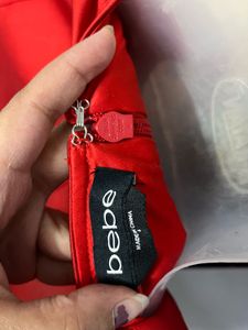 Bebe Branded Padded Red Corset Satin  Dress