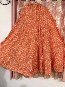 Orange Floral Print Skirt