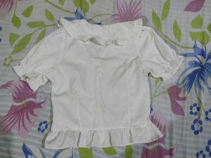 White Ruffle Trim Blouse