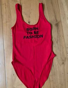 Zara ladies red body suit ‘Born to Fashion Slogan