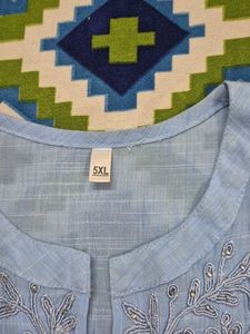 Embroidered Light Blue Tunic Top