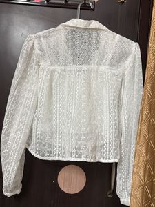 White Embroidered Cropped Shirt