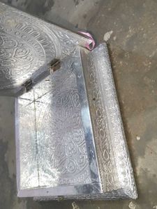 Silver Decorative Box with Pink Ribbon