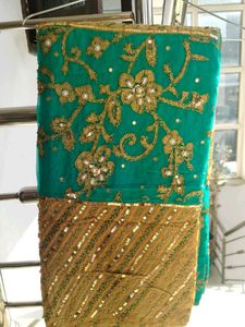 Emerald & Gold Embellished Saree