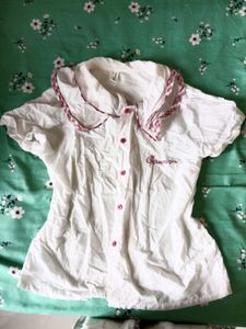 Cute Y2K Shirt With Frilled Collar And Embroidery