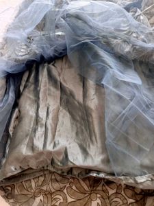 Grey Net Lahanga Blouse And Dupatta