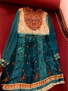 Zardozi Embroidered Teal Velvet Anarkali