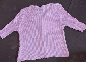 Pink Knit Button-Up Top