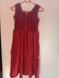 Maroon Dress with White Polka Dots