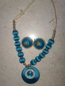Teal Silk Thread Necklace Set