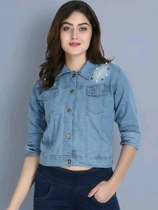 Buynewtrend Stylish Pearl Denim Jacket, S Size