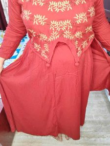 Embroidered Rust 2 Pcs Dress For Karwachauth