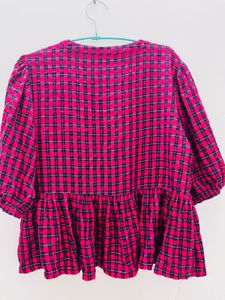 Pink Plaid Button-Up Top