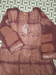 Embroidered Brown chickenwork Kurta