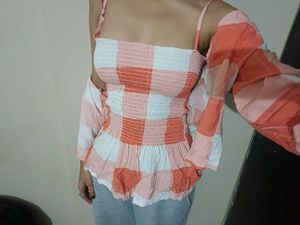 Combo!!!!!   Korean Cute Tie Up Top With Shirt