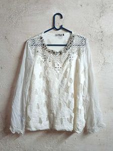 Beautiful Partywear Lace Top Layered White