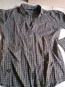 Gray Plaid Button-Down Shirt