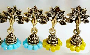 6 Piece Oxidised Gold Jhumka Jhumki Pearl Earrings