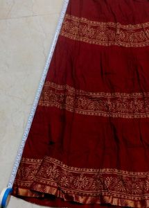 Maroon Skirt with Golden Print