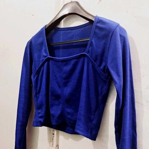 Blue Long Sleeve Crop Top