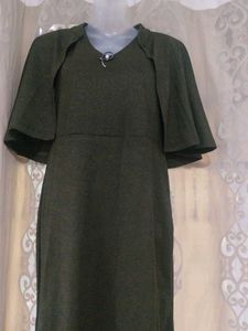 Elegant Olive Green Dress with Capelet