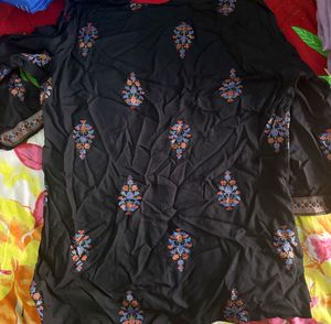 Floral Print Black Fabric