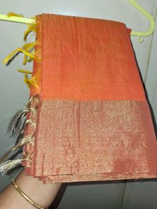 Orange Saree with Gold Border