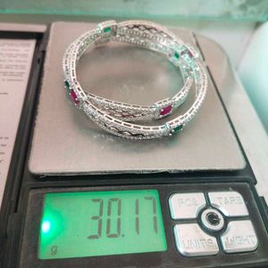 Pure Sterling Silver Pink&amp;Green CZ Bangles 1 Pair.
