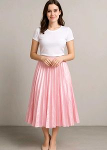 Pink Pleated Midi Skirt