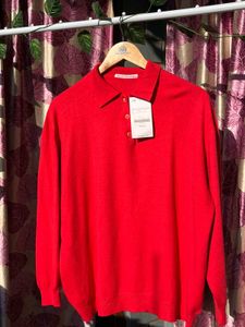 Red Long Sleeve Knit Polo