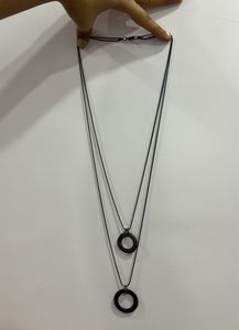 Black Double Chain Circle Pendant Necklace