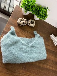 Fluffy Blue Crop Top