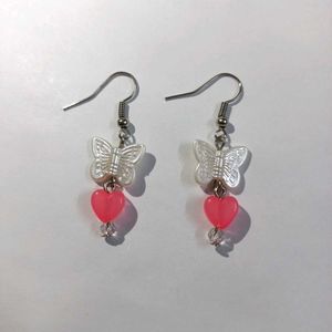 Handmade Butterfly Earrings with Pink Heart
